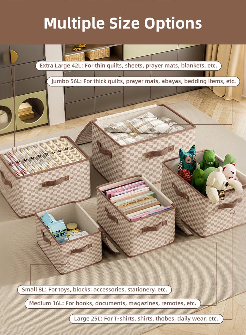 4 قطع صناديق تخزين لتنظيم الملابس مع أغطية، صناديق تخزين قابلة للطي مع مقابض، صناديق تخزين قابلة للغسل من القماش مع سحابات، منظم خزانة ملابس كبير السعة للملابس والألعاب والإكسسوارات، منظمات خزانة قابلة لإعادة الاستخدام وسلة تخزين موفرة للمساحة - Image 5